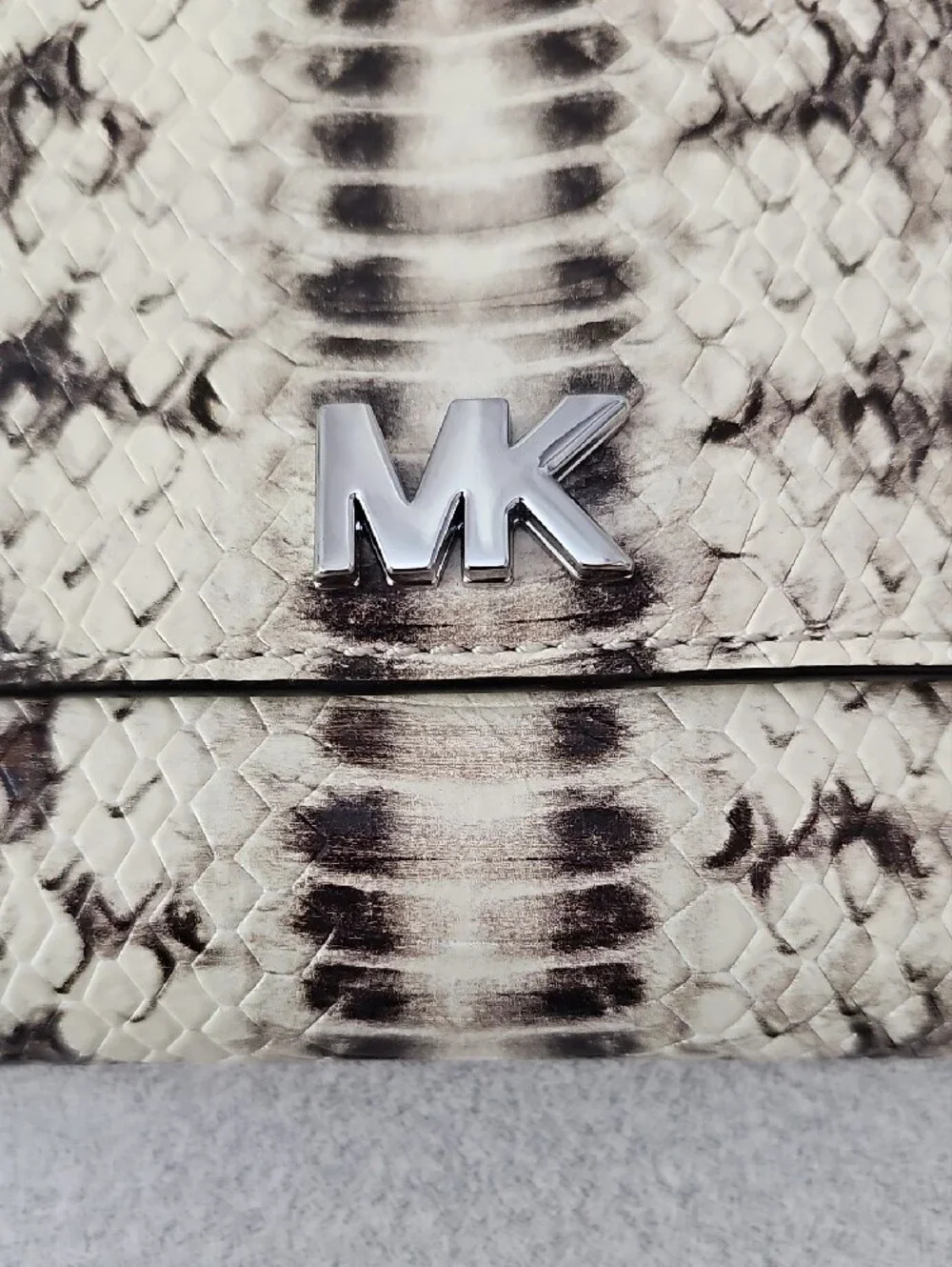 Michael Kors Snakeskin-Print Foldover Clutch - Black & Cream